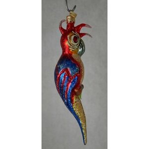 Polish Glass Ornament Red Blue Parrot Hand Painted in Poland Radko Inspired